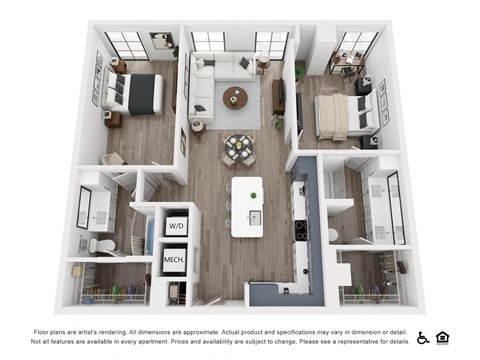 Floor plan for 2 beds, 2 baths, 1153 sqft